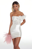 White Bodycon Satin Short Graduation Dress with Ruffles