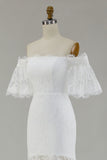White Off the Shoulder Lace Mermaid Boho Maxi Wedding Dress with Slit