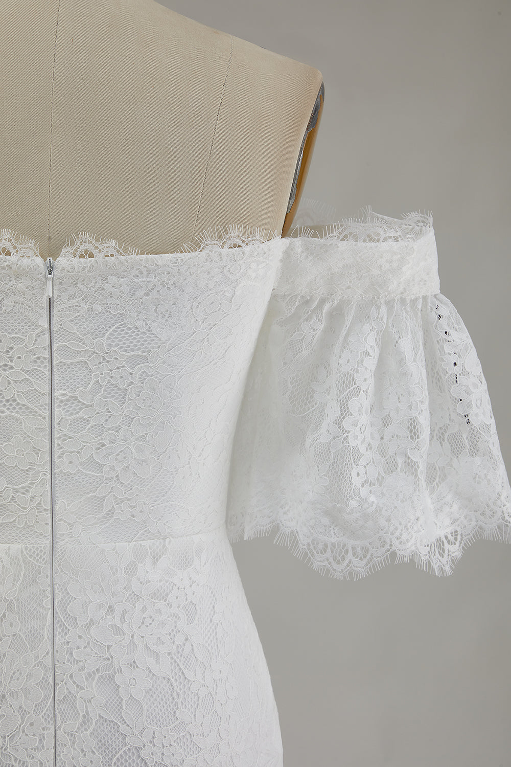 White Off the Shoulder Lace Mermaid Boho Maxi Wedding Dress with Slit