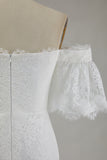 White Off the Shoulder Lace Mermaid Boho Maxi Wedding Dress with Slit