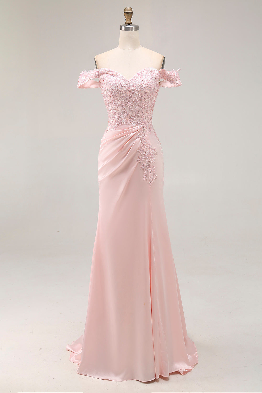 Pink Off the Shoulder Mermaid Long Prom Dress with Appliques