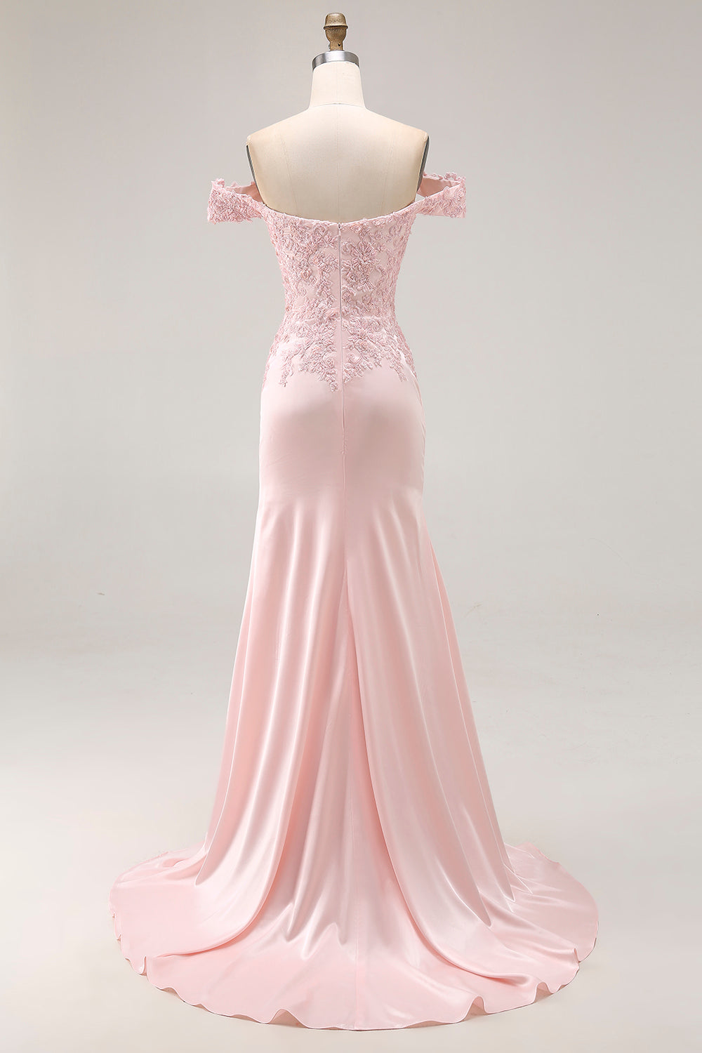 Pink Off the Shoulder Mermaid Long Prom Dress with Appliques