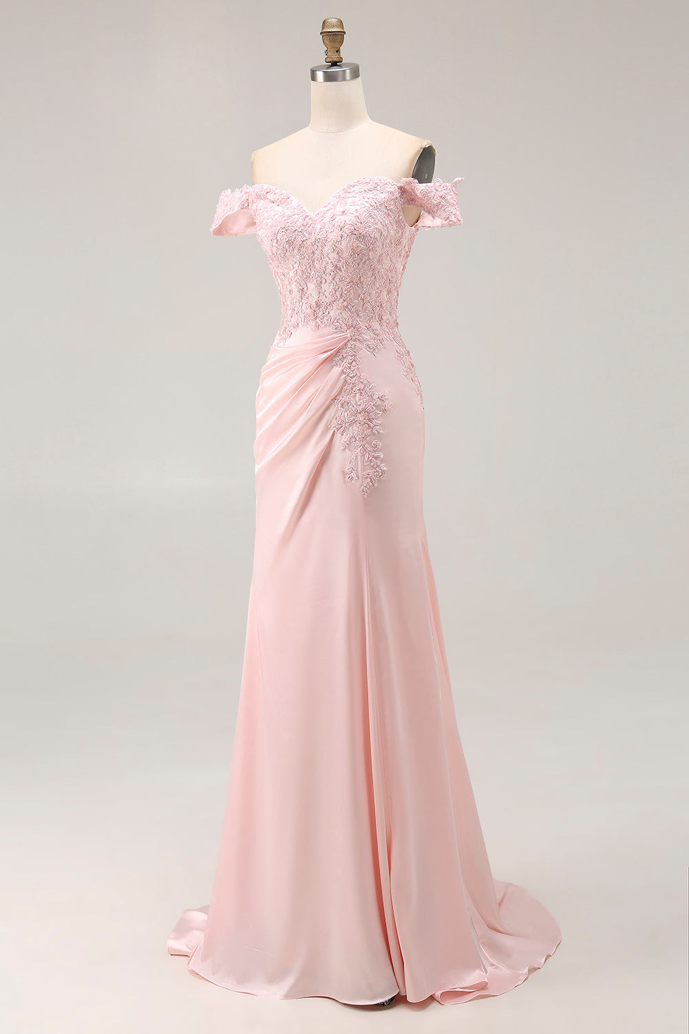 Pink Off the Shoulder Mermaid Long Prom Dress with Appliques
