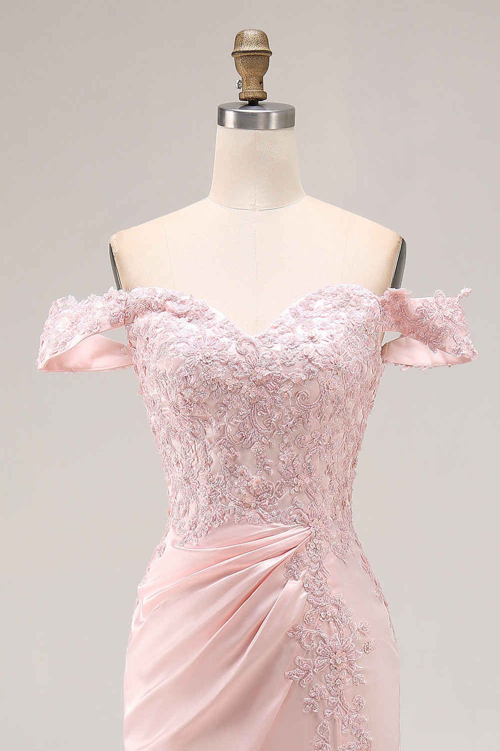 Pink Off the Shoulder Mermaid Long Prom Dress with Appliques