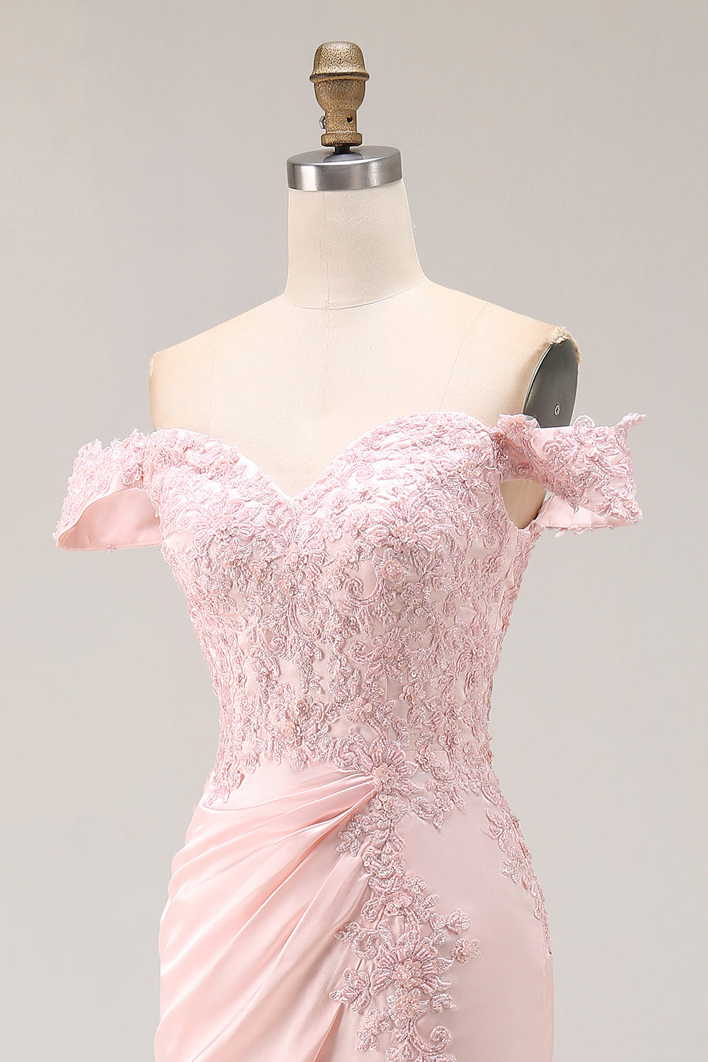 Pink Off the Shoulder Mermaid Long Prom Dress with Appliques