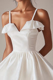 Satin A Line Spaghetti Straps Mini Ruched Little White Dress