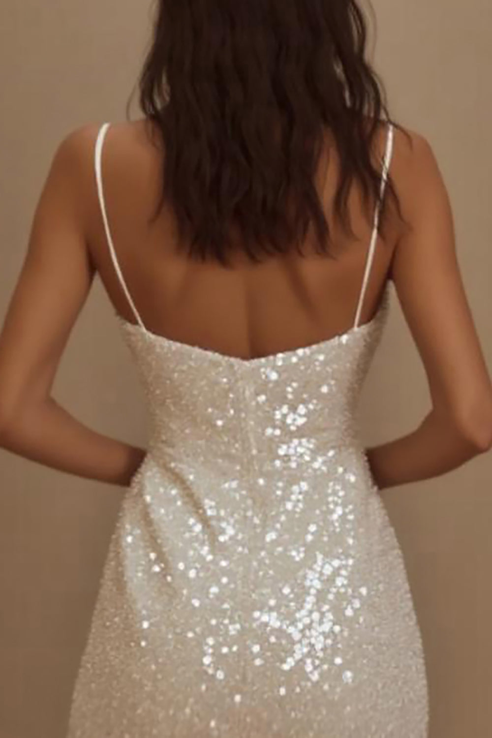 Sparkly Sequins A Line Spaghetti Straps Little White Dress