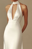 Satin Sheath Satin Long Backless Rehearsal Dinner Dress