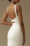 White Sweetheart Long Mermaid Rehearsal Dinner Dress with Slit