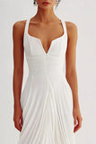 A Line White Chiffon Long Rehearsal Dinner Dress