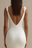 White Satin Mermaid Long Ruched Rehearsal Dinner Dress with Slit