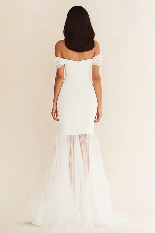 White Off the Shoulder Mermaid Long Rehearsal Dinner Dress