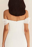White Off the Shoulder Mermaid Long Rehearsal Dinner Dress