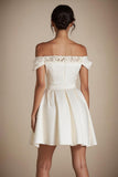 Off the Shoulder Satin A Line Mini Little White Dress