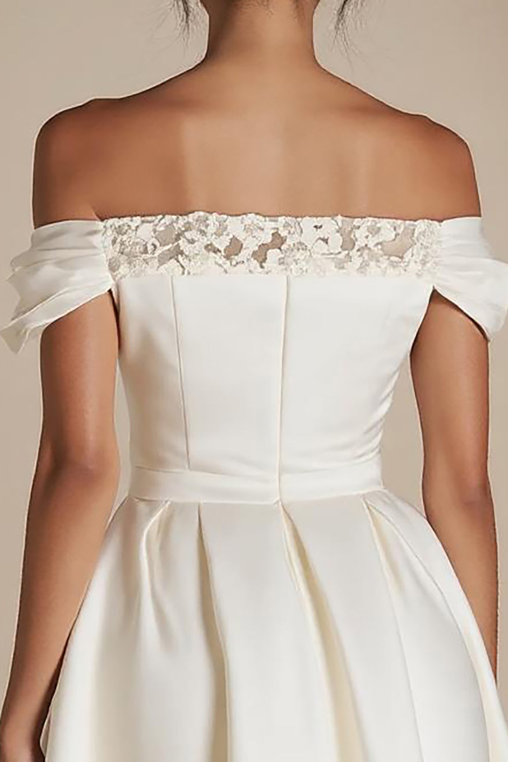 Off the Shoulder Satin A Line Mini Little White Dress