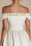 Off the Shoulder Satin A Line Mini Little White Dress