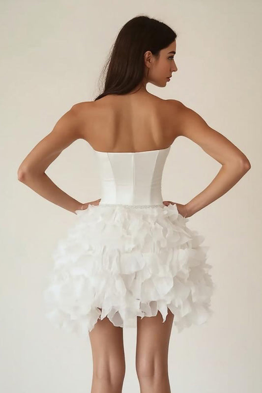 Satin Backless Sweetheart Satin Tiered A Line Little White Dress