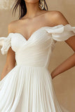 Chiffon Pleated A Line Mini Little White Dress with Ruffles