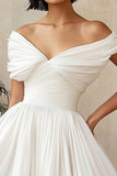 A Line Chiffon Pleated Little White Dress with Ruffles