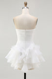 A Line Strapless Tiered Little White Dress with Ruffles