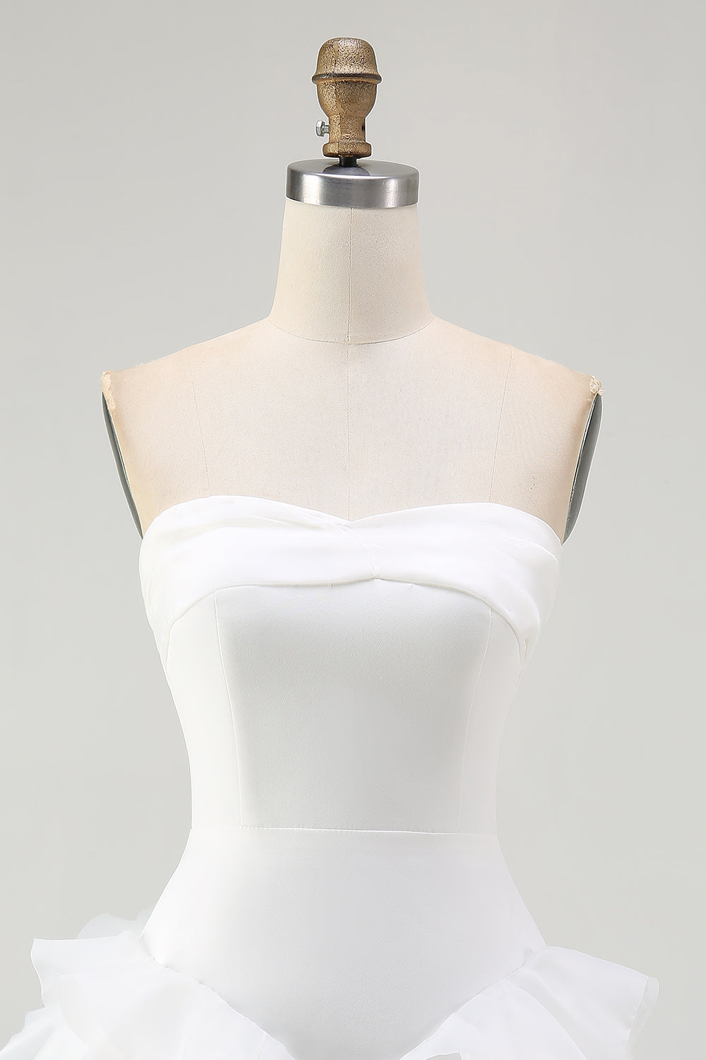 White A Line Tiered Strapless Short Graduation Dress with Ruffles