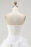 White A Line Tiered Strapless Short Graduation Dress with Ruffles