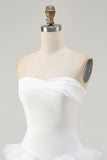 White A Line Tiered Strapless Short Graduation Dress with Ruffles