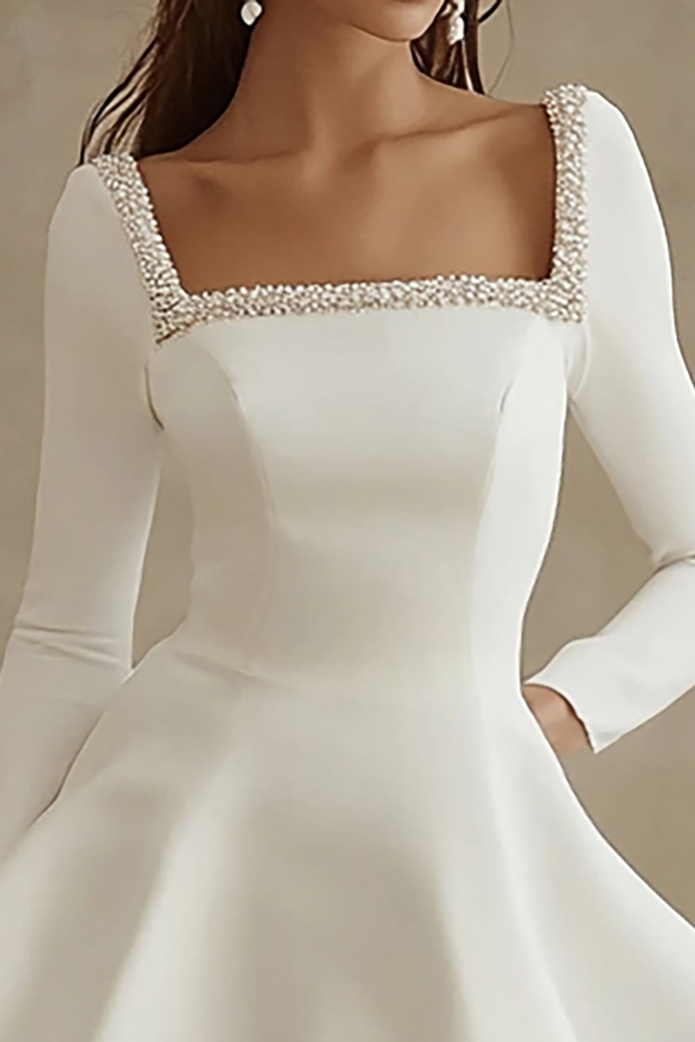 ZAPAKASA Women A Line Square Neck Mini Little White Dress Long Sleeves Graduation Dress ZAPAKASA Women A Line Square Neck Mini Little White Dress Long Sleeves Graduation Dress