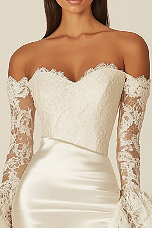 Satin Sheath Sweetheart Bodycon Little White Dress with Lace