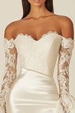 Satin Sheath Sweetheart Bodycon Little White Dress with Lace