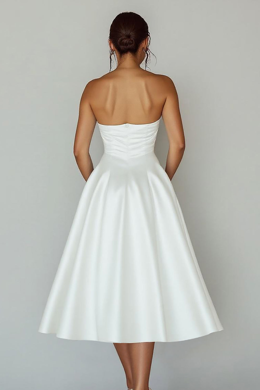 White A Line Satin Keyhole Asymmetrical Graduation Dress
