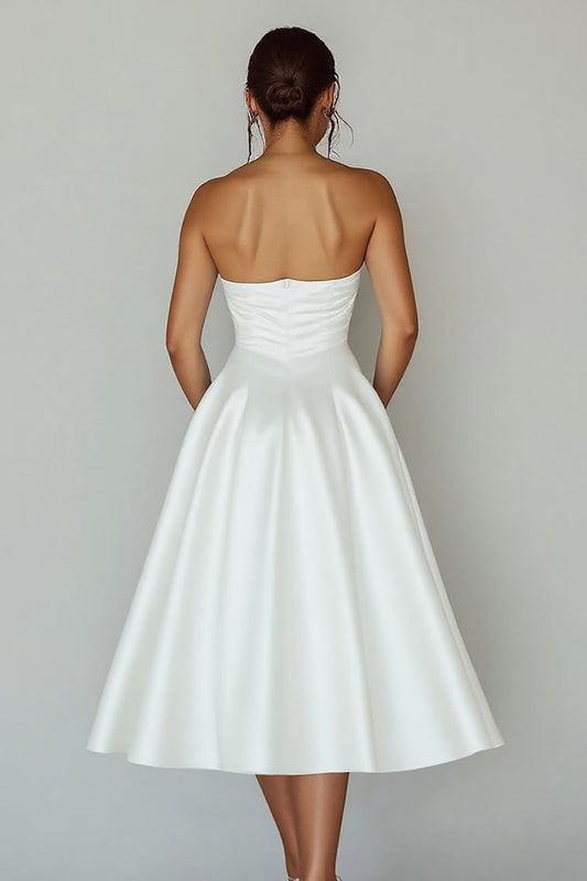 White A Line Satin Keyhole Asymmetrical Graduation Dress
