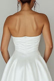 White A Line Satin Keyhole Asymmetrical Graduation Dress