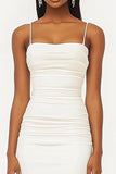 White Satin Mermaid Spaghetti Straps Long Graduation Dress with Slit