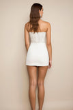 White Satin Strapless Bodycon Graduation Dress with Beading