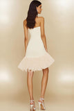 White Bodycon Strapless Satin Graduation Dress with Ruffles
