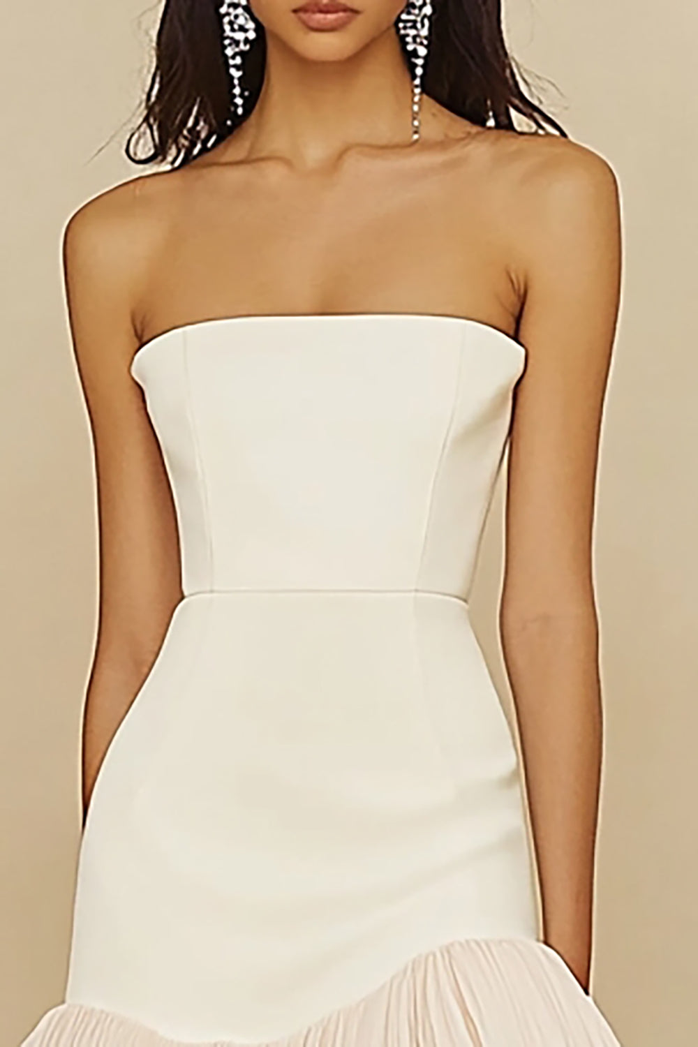 White Bodycon Strapless Satin Graduation Dress with Ruffles