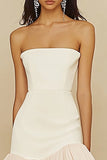 White Bodycon Strapless Satin Graduation Dress with Ruffles