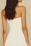 White Bodycon Strapless Satin Graduation Dress with Ruffles