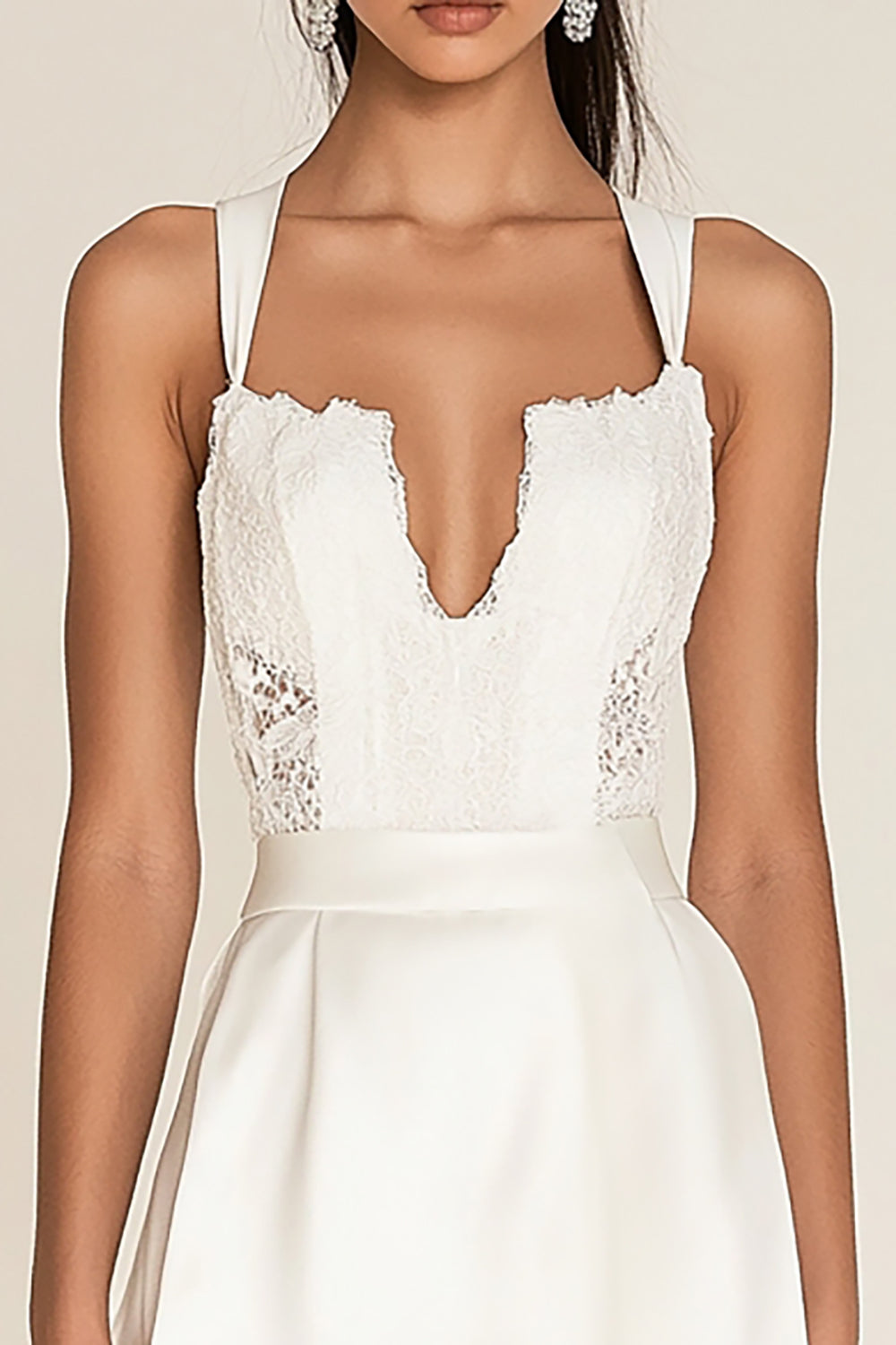 White Deep V-Neck Satin A Line Short Graduation Dress