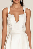 White Deep V-Neck Satin A Line Short Graduation Dress