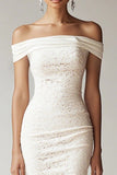 White Off the Shoulder Bodycon Graduation Dress with Fringes