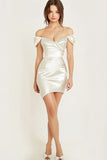 White Bodycon Off the Shoulder Satin Short Graduation Dress