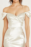 White Bodycon Off the Shoulder Satin Short Graduation Dress