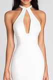 White Satin Bodycon Asymmetrical Keyhole Graduation Dress