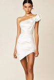 White One Shoulder Satin Bodycon Graduation Dress