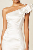 White One Shoulder Satin Bodycon Graduation Dress