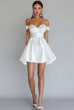 A Line White Off the Shoulder Satin Graduation Dress