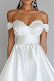 A Line White Off the Shoulder Satin Graduation Dress