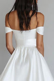 A Line White Off the Shoulder Satin Graduation Dress